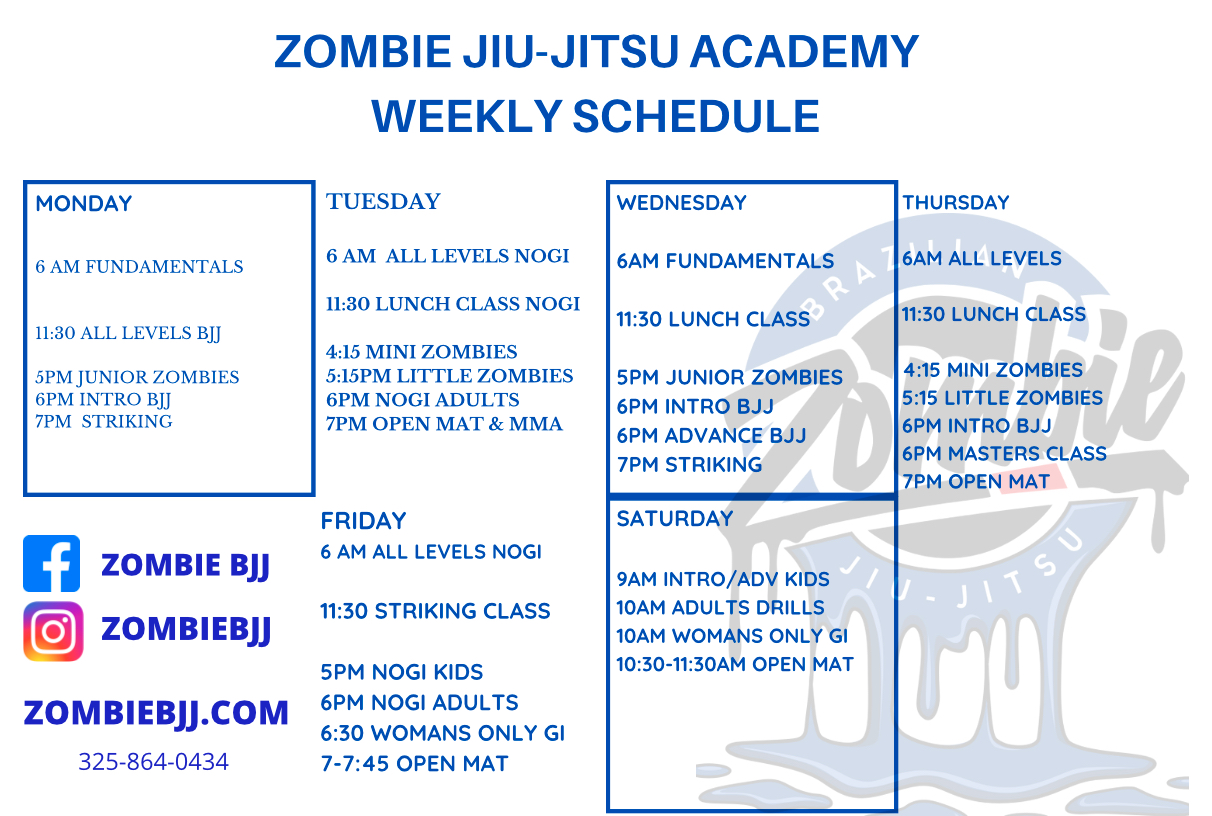 Zombie BJJ Abilene, TX Class Schedule