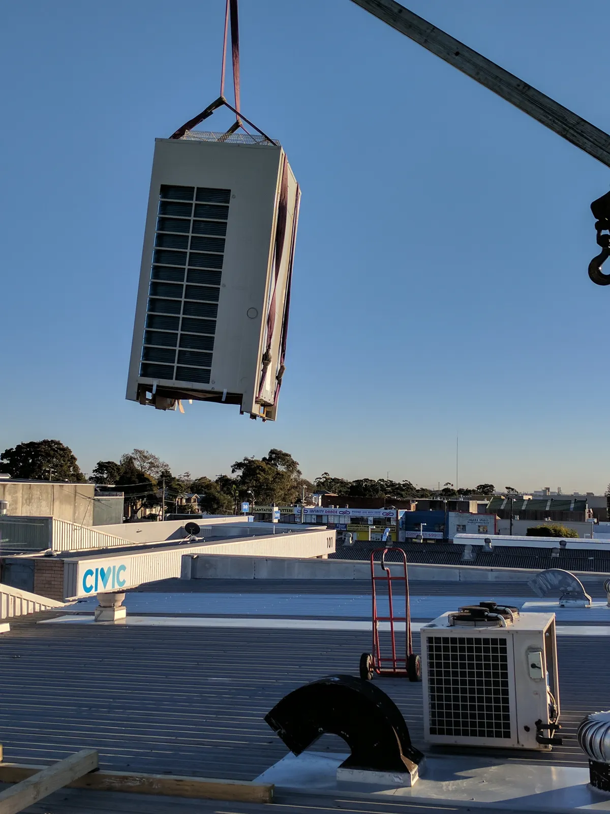 Outdoor air conditioner unit disassembled for maintenance