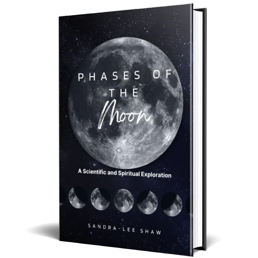 A book titled Phases of The Moon - A scientific and spiritual exploration with a picture of the moon on it