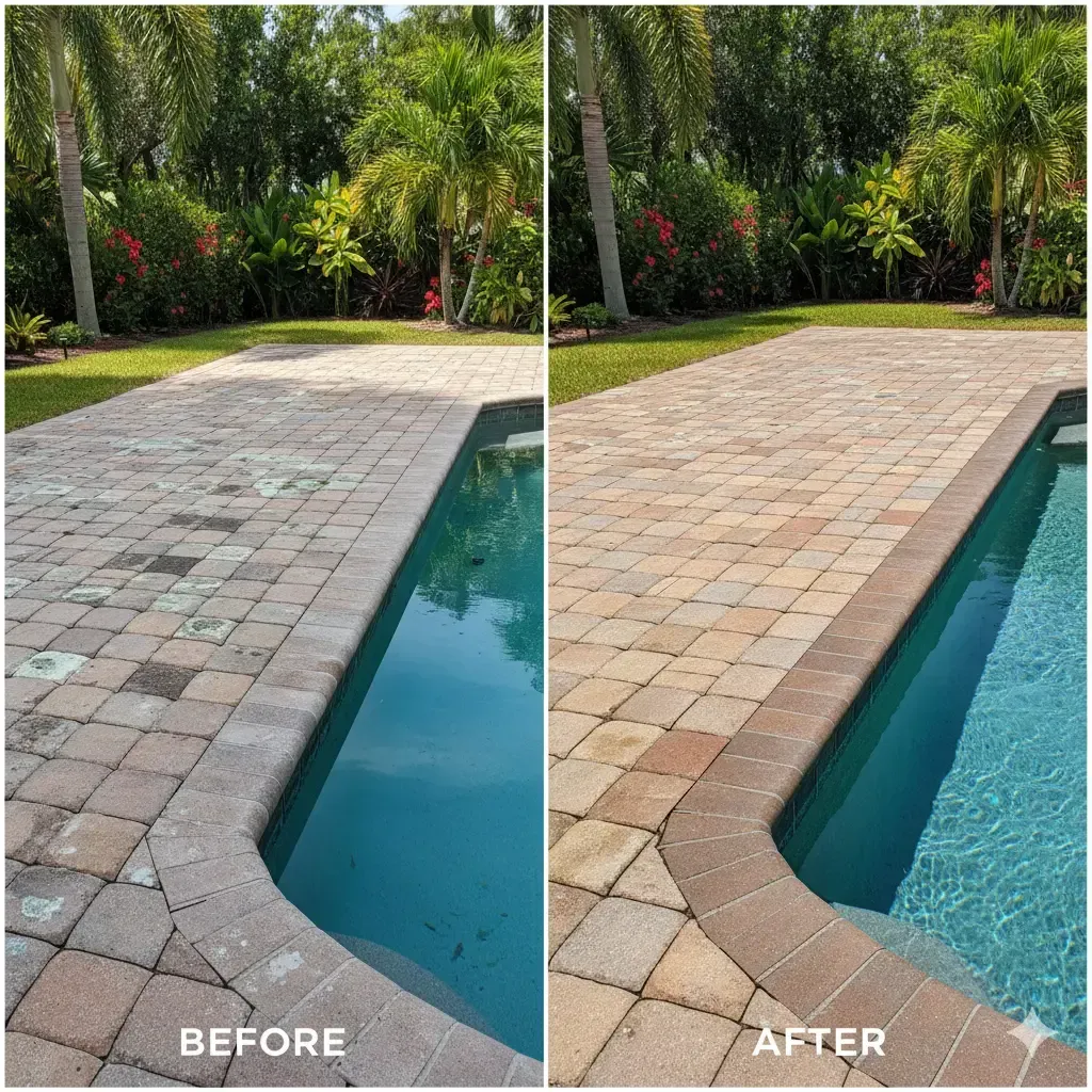 pool deck pavers before and after newly redone