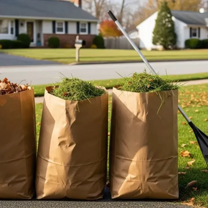 A family doing yardwork and raking leaves in Falling Waters, WV