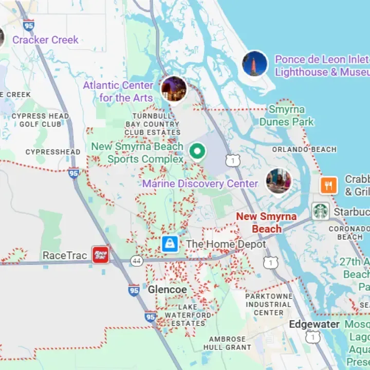 Map of New Smyrna Beach, FL – Bail Bonds Service Area by Bob Barry Bail Bonds