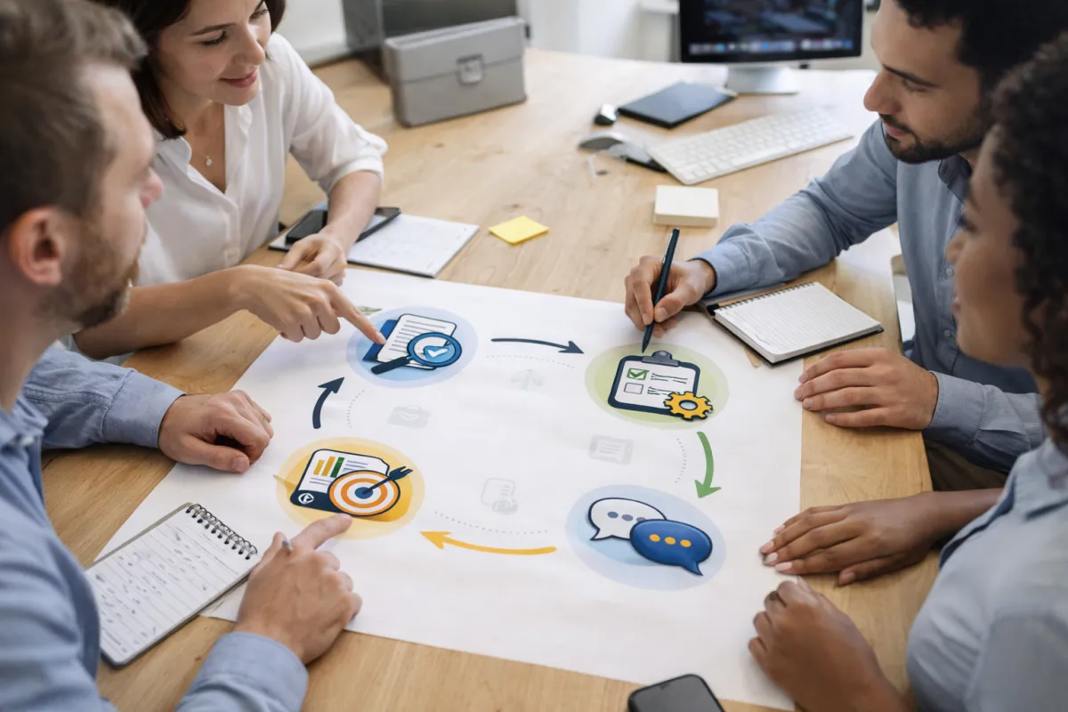 Equipe jurídica empresarial em reunião estratégica