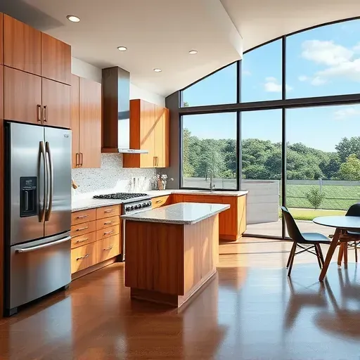 Remodeled modern kitchen in Waddy KY with wood cabinets granite countertops stainless steel appliances and hardwood floors