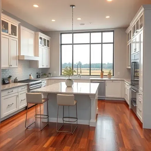 Modern kitchen remodel in Smithfield KY featuring granite counters, sleek appliances, and elegant cabinetry and decor.
