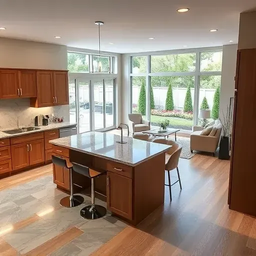 Modern open-concept kitchen and cozy living area in Eminence, KY, featuring elegant finishes and natural light.