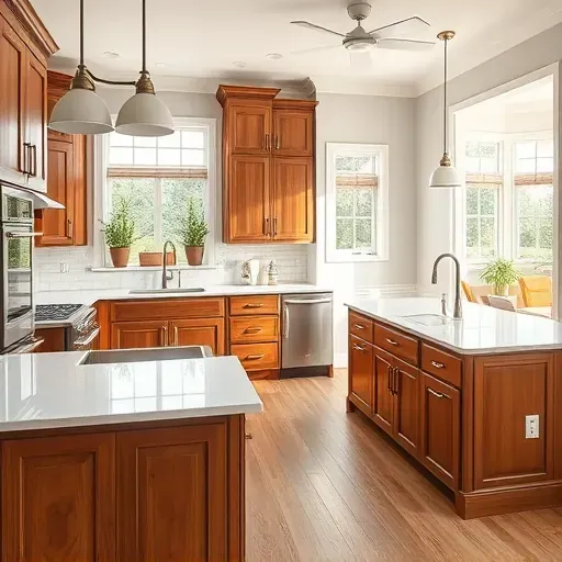 Renovated Taylorsville KY kitchen with quartz counters stainless steel appliances custom wood cabinets island pendant lights subway tile backsplash and natural light