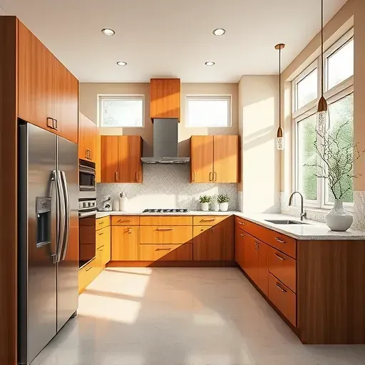 Recently renovated kitchen in Glensboro KY featuring warm wood cabinetry, granite countertops, and stainless steel appliances.