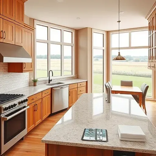 Renovated kitchen in Lawrenceburg KY with granite countertops, stainless appliances, wood cabinetry, and natural light.