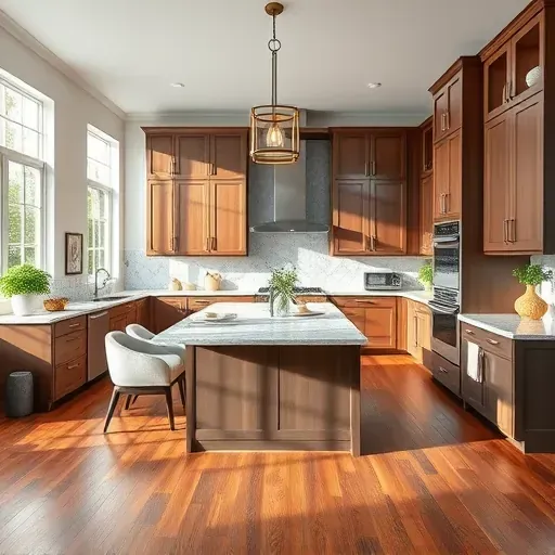 Remodeled Lexington-Fayette KY modern kitchen with sleek cabinetry granite countertops high-end appliances and large central island