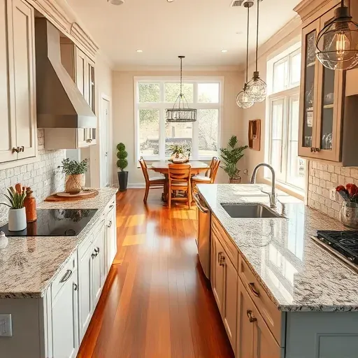 Remodeled Perryville KY kitchen with granite counters stainless steel appliances hardwood floors and modern lighting