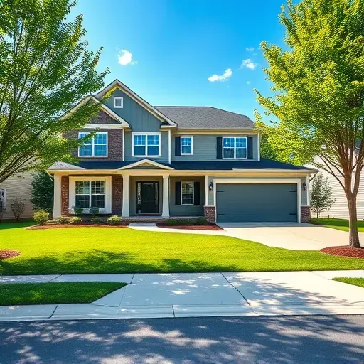 Newly built home in Lawrenceburg Kentucky featuring modern windows, manicured lawn, detailed architecture, lush landscaping, and a peaceful suburban setting