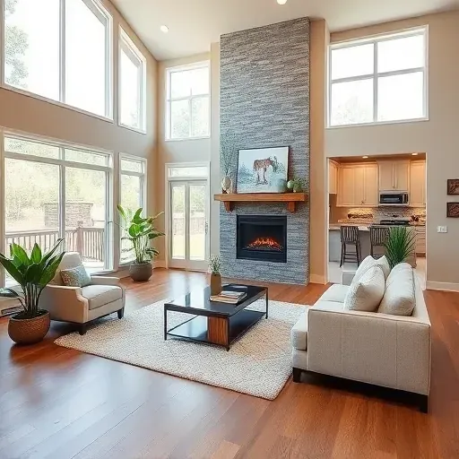 Spacious modern living room in Stamping Ground KY with natural light, hardwood floors, and contemporary decor.