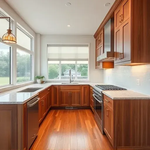 Renovated Harrodsburg KY kitchen with modern appliances, sleek cabinets, granite countertops, hardwood floors, and natural light