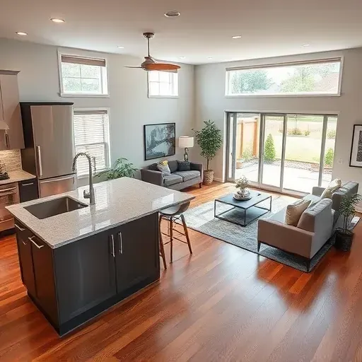 Modern open-concept living space in Wilmore, KY with a sleek kitchen, cozy furnishings, and stylish decor.