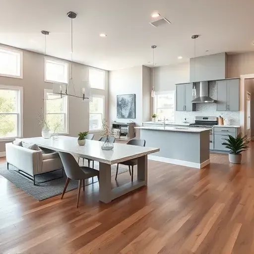 Modern open-concept living space in Hustonville KY with sleek flooring, natural light, and elegant decor.