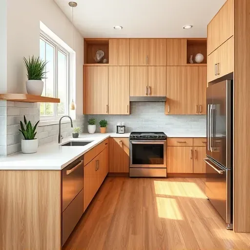 Remodeled Mount Eden KY kitchen with modern wood cabinets stainless appliances quartz countertops subway tile backsplash hardwood floors and open layout