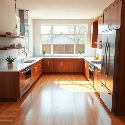 Remodeled Lawrenceburg KY kitchen with granite counters wooden cabinets stainless steel appliances and natural light