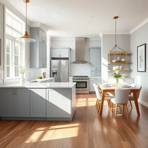 Modern New Castle KY kitchen remodel with elegant cabinetry, sleek countertops, and natural light enhancing warmth and charm.