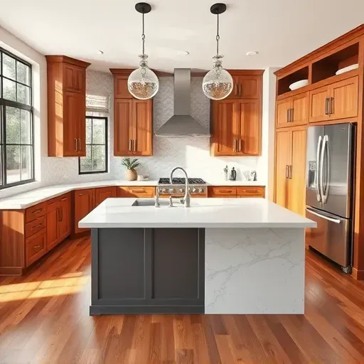 Remodeled Nonesuch KY kitchen with white granite counters stainless steel appliances custom wood cabinets and tiled backsplash