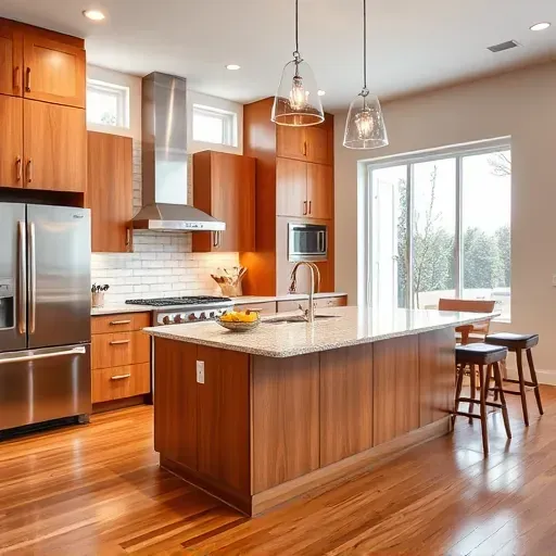 Professionally renovated kitchen in Lawrenceburg, KY with modern cabinetry, stainless steel appliances, and polished granite island.
