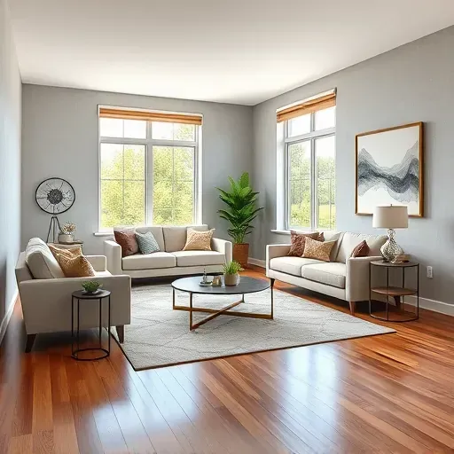 Beautifully remodeled living room in Stamping Ground KY with modern furniture, warm accents, and natural light.