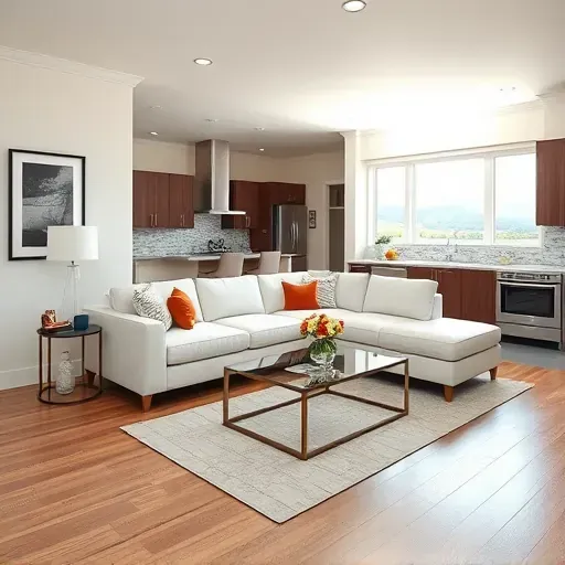 Remodeled living room in Bloomfield KY features hardwood floors, modern furnishings, and soft natural lighting.