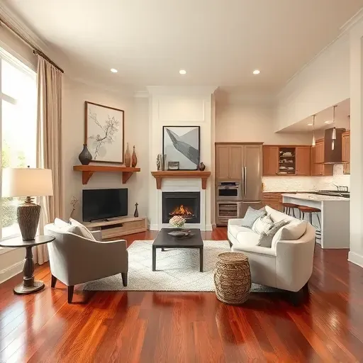 Remodeled living room in Danville, KY with cozy fireplace, elegant furniture, and stylish decor showcasing craftsmanship.