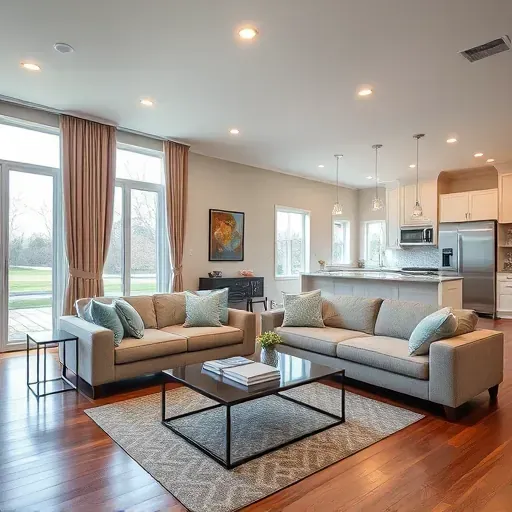 Modern remodeled living room in Eminence KY featuring elegant furniture, natural light, and stylish decor.