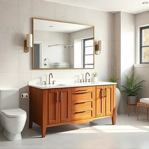 Modern luxury bathroom vanity in Lawrenceburg KY with high-end woodfinish marble countertop and elegant fixtures