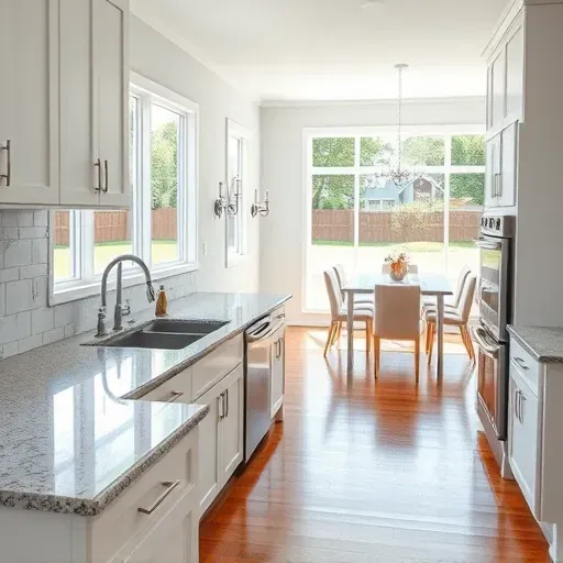 Remodeled kitchen in Lawrenceburg KY with granite countertops, stainless appliances, custom cabinetry, and natural light.