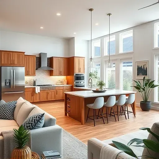 Modern remodeled living space in Smithfield KY featuring an open-concept kitchen, cozy decor, and elegant finishes.