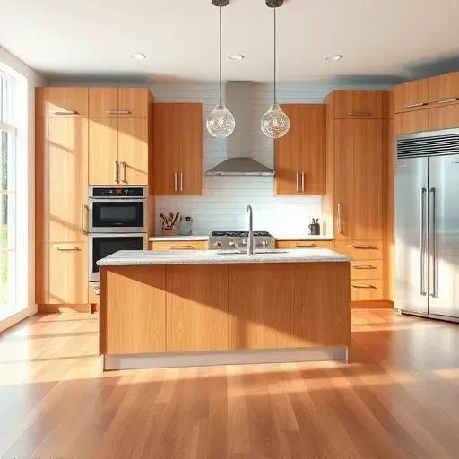 Renovated Bloomfield KY kitchen with modern wood cabinets granite island stainless appliances hardwood floors subway backsplash