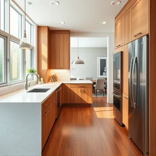 Renovated Waddy KY kitchen with modern quartz countertops stainless steel appliances wood cabinets and natural light