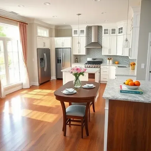 Modern kitchen remodel in Salvisa KY featuring sleek appliances, granite island, and elegant design elements.