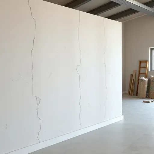 Finished drywall surface with smooth joints and aligned edges in a professional renovation workspace with subtle lighting