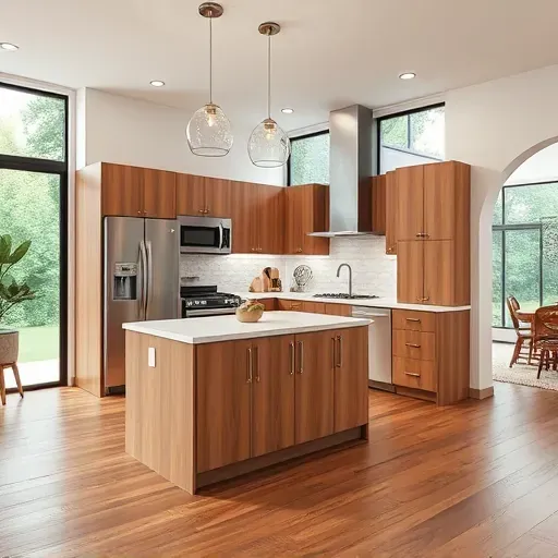 Recently renovated modern kitchen in Hustonville KY with sleek wood cabinets granite countertops and stainless steel appliances