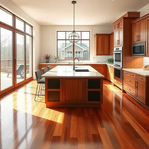 Modern renovated kitchen in Lancaster KY with granite counters stainless appliances wood cabinets and natural light