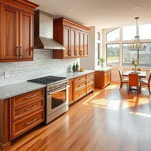 Completed Corinth KY kitchen remodel with granite countertops, stainless appliances, custom wood cabinets and hardwood flooring