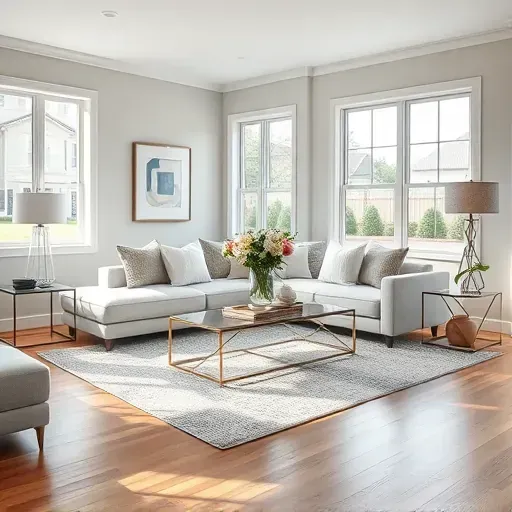 Modern living room remodel in Versailles KY featuring elegant neutral colors, stylish furniture, and natural light.