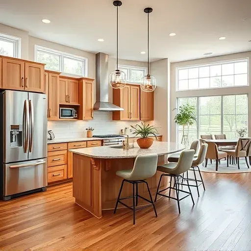 Bright modern kitchen remodel in Chaplin KY featuring stainless steel appliances, quartz counters, and inviting decor.