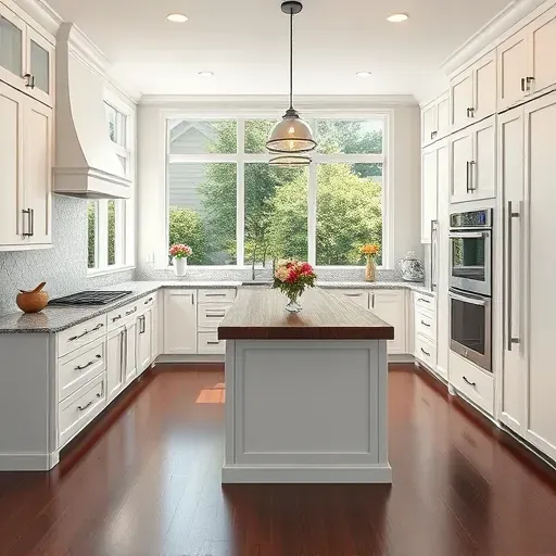 Renovated Perryville KY kitchen with granite countertops stainless steel appliances white cabinetry wooden breakfast bar and natural light