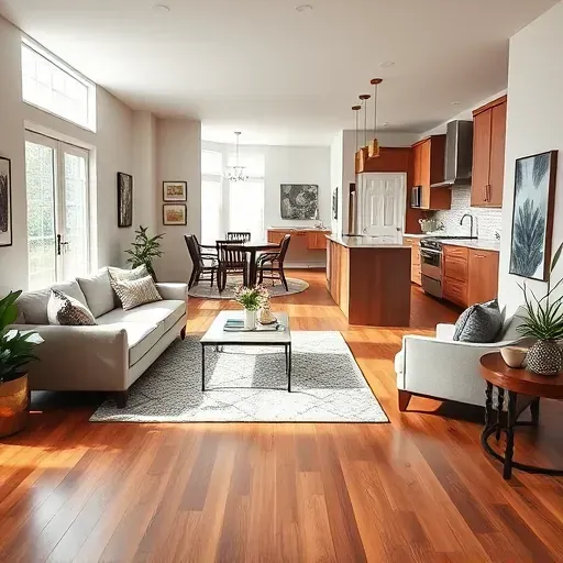 A beautifully remodeled living room in Burgin KY featuring modern furniture, elegant hardwood floors, and bright natural light.