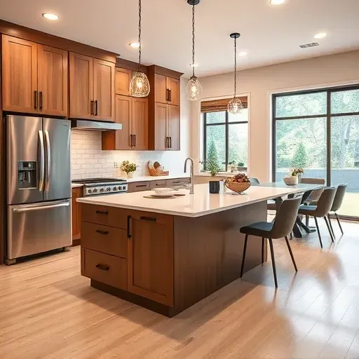 Modern renovated kitchen in Salvisa KY with quartz counters custom wood cabinets stainless steel appliances and natural light