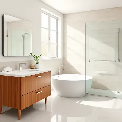 Renovated Lawrenceburg KY bathroom with white marble countertops, freestanding tub, glass shower, and neutral tile palette