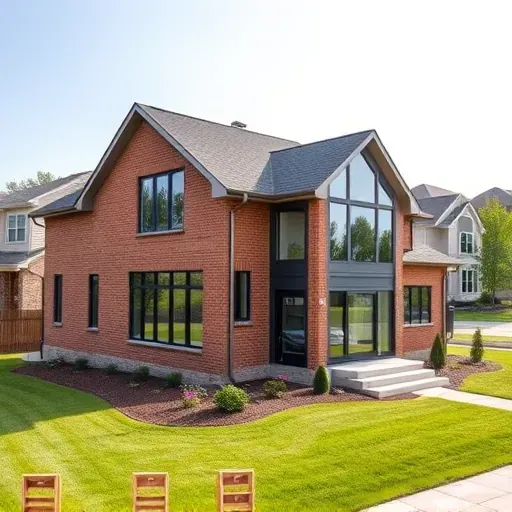New home addition in Lawrenceburg KY with matching brickwork large windows manicured lawn and seamless architectural integration