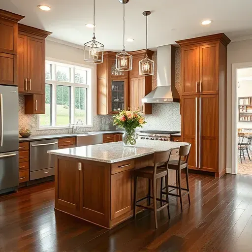 Modern kitchen remodel in Glensboro KY features high-end finishes, natural light, and elegant decor with a cozy dining area.