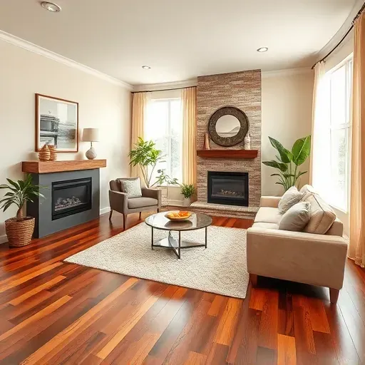 Renovated living room in Danville KY features hardwood floors, modern decor, natural light, and lush indoor plants.