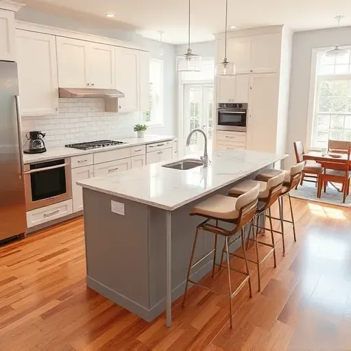 Renovated Springfield KY kitchen with modern matte cabinetry, granite countertops, stainless steel appliances, hardwood floors, and natural light