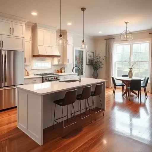 Remodeled kitchen in Shelbyville KY with modern cabinetry, polished quartz countertops, and a cozy dining area.
